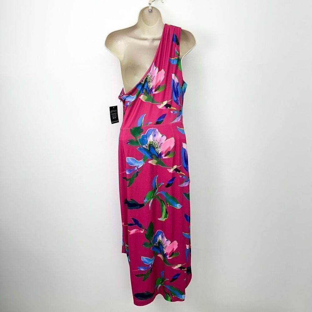 Boston Proper Women’s Pink Floral Multi Watercolor Abstract Print One Shoulder T - Picture 3 of 14